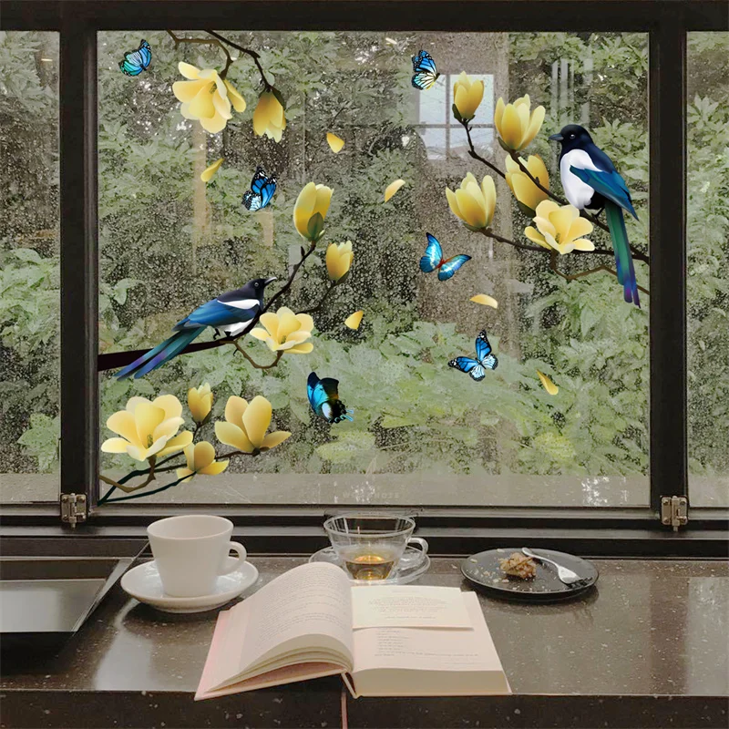 Birds Stickers Glass Window Home Decoration Anti-Collision to Bird Strike Static Sticker Glass Wall Flowers Decals Room Decor