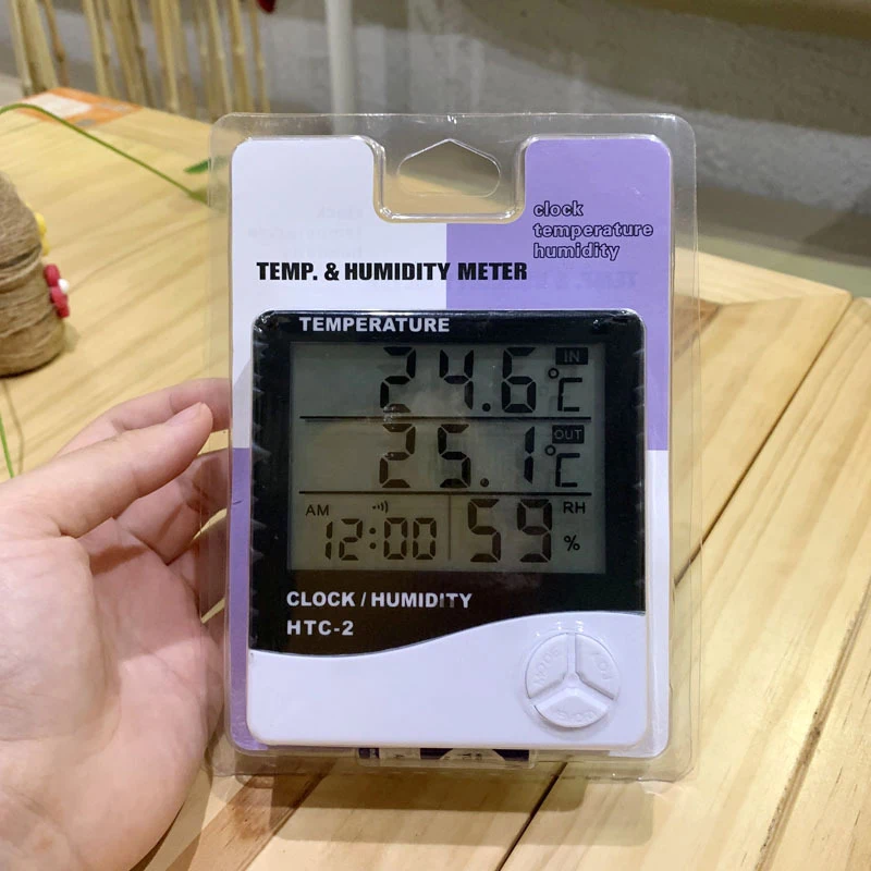 Termometer Digital Higrometer LCD Suhu Kelembaban Meter Stasiun Cuaca Jam Rumah Dalam Ruangan Luar Ruangan