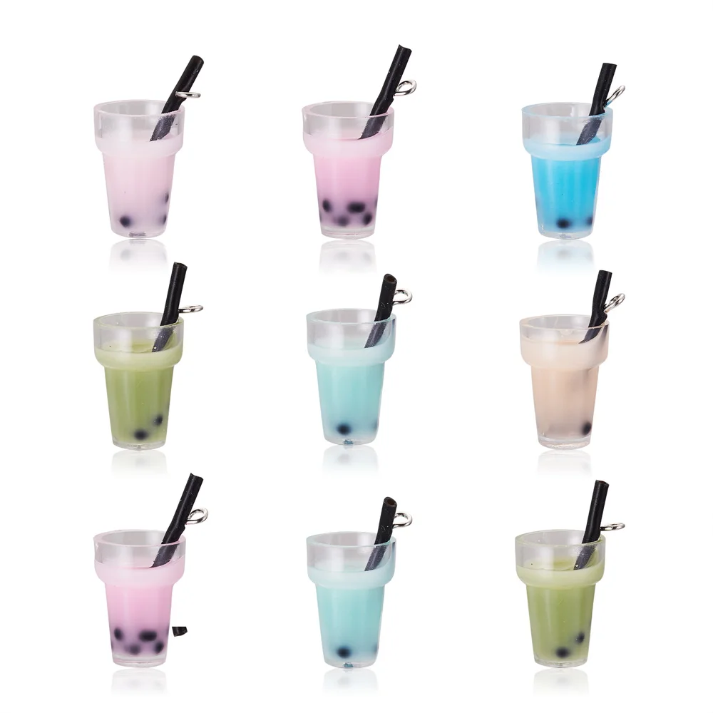 20Pcs Resin Pearl Milk Tea Charms Bubble Tea Fruit Juice Cup Bottle Pendant for Jewelry DIY Earrings Necklace Key Chain Making