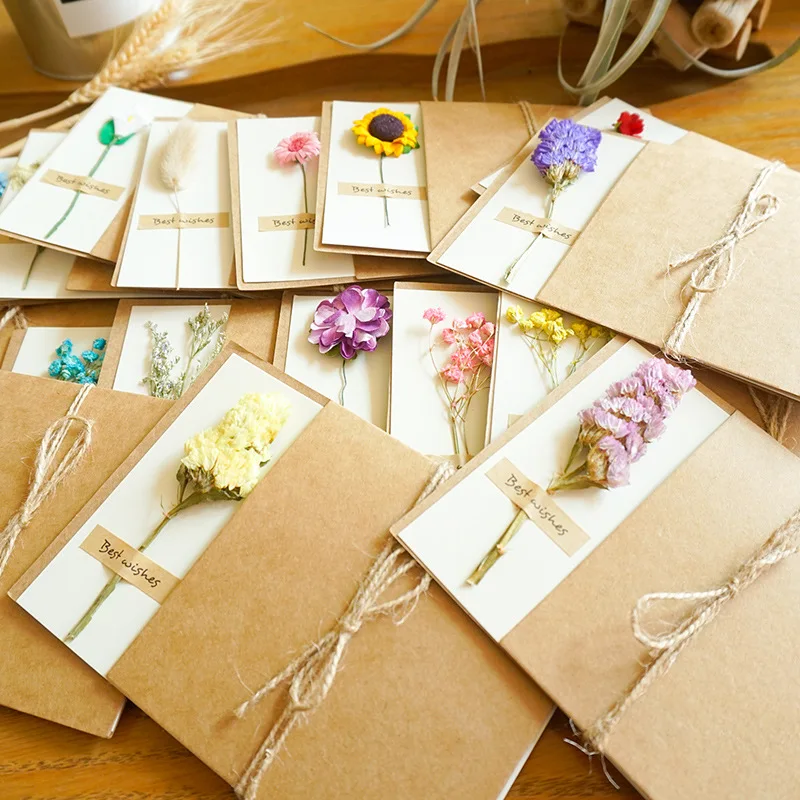 

Grateful Thank You Card Happy Birthday Greeting Card Restoring Ancient Ways Kraft Paper Dried Flowers Christmas CARDS 315