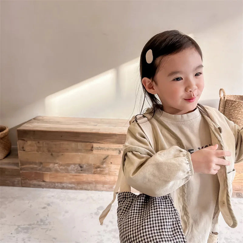 MILANCEL 2022 Spring New Kids Coat Girls Long Sleeve Solid Cardigan Boys Washed Cotton Outfit