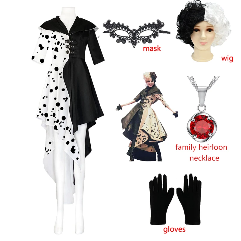 Cruella Cosplay Cruella De Vil Costume Deville Dress Girl Woman Outfit Children Halloween Carnival Birthday Party Suit Estella