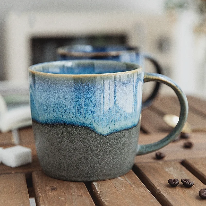 Creative Ceramic Mug 400ml Retro Kiln Color Changing Glaze Craft Coffee Cups Home Breakfast Cup Mugs Coffee Cups Kawaii Mug