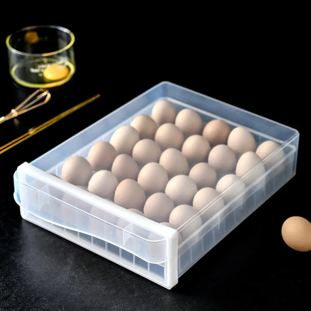 Single-Layer 30 Grid Egg Storage Rack Transparent Anti-collision With Lid And Drawer Stackable Kitchen Refrigerator Storage Box