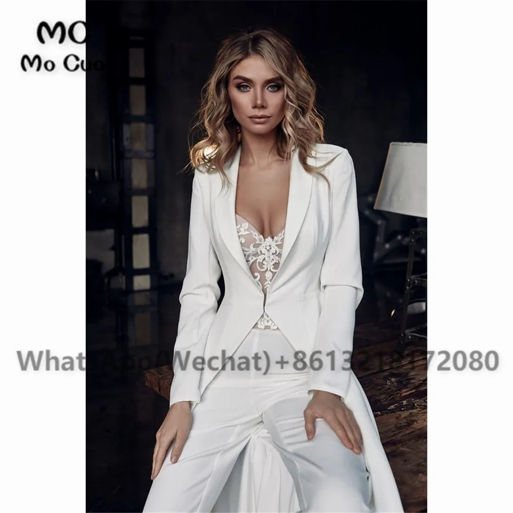 2020 New Bohemian Jumpsuit Wedding Dresses Lace With Long Jacket Appliqued Sweetheart Bridal Pants Suit Beach Vestidos De Novia