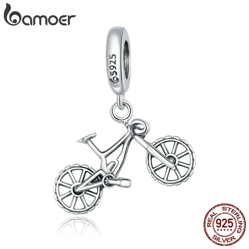 BAMOER 925 Sterling Silver Crystal Bike Bicycle Shape Pendant Charms fit Original Bracelets & Necklaces DIY Jewelry Gift SCC1082