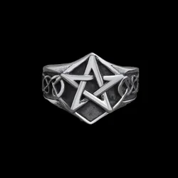 Celtics Knot Gothic Stainless Steel Pentagram Star Pagan Witch Rings Men's Women Fashion Biker Jewelry Party Gift OSR802