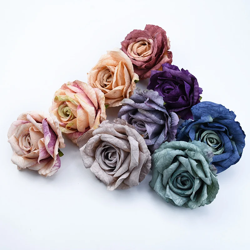 2PCS Retro Roses Head Wedding Decorative Flowers Wall Christmas Decorations for Home Scrapbooking Artificial Flowers Wholesale image 3
