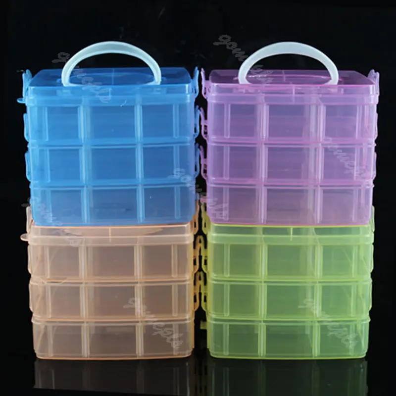 1box Multi Utility Nail Art Storage Case Box 3 Layer Clear Plastic Empty Container For Rhinestones beads Organizer Box