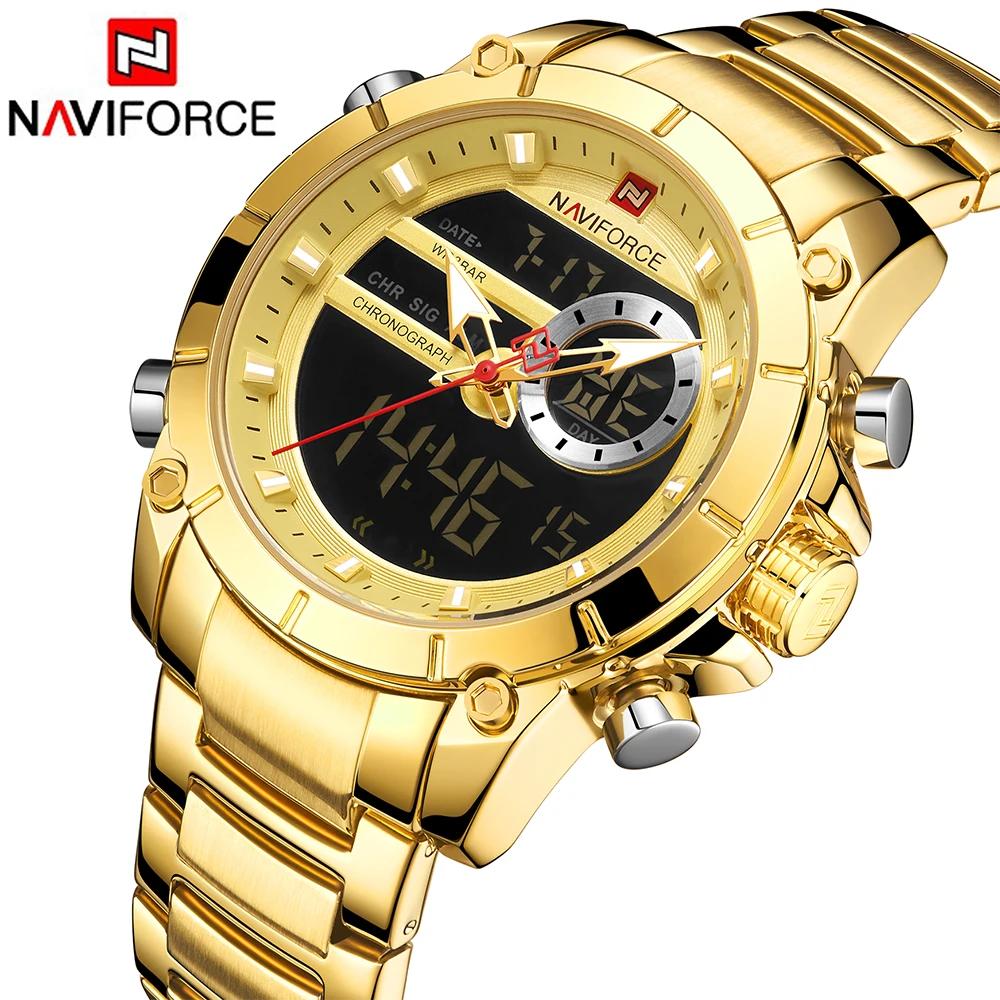 NAVIFORCE Sport hommes montres mode belle montre-bracelet numérique à Quartz en acier étanche double affichage Date horloge Relogio Masculino