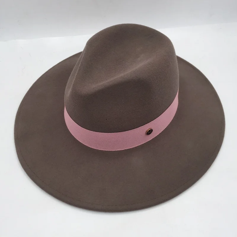 100% Wool Panama Hat Wide Brim Coffee Wool Fedora Hat Warm Winter Hat for Women Classical Band Porkpie Church Derby Party Hat