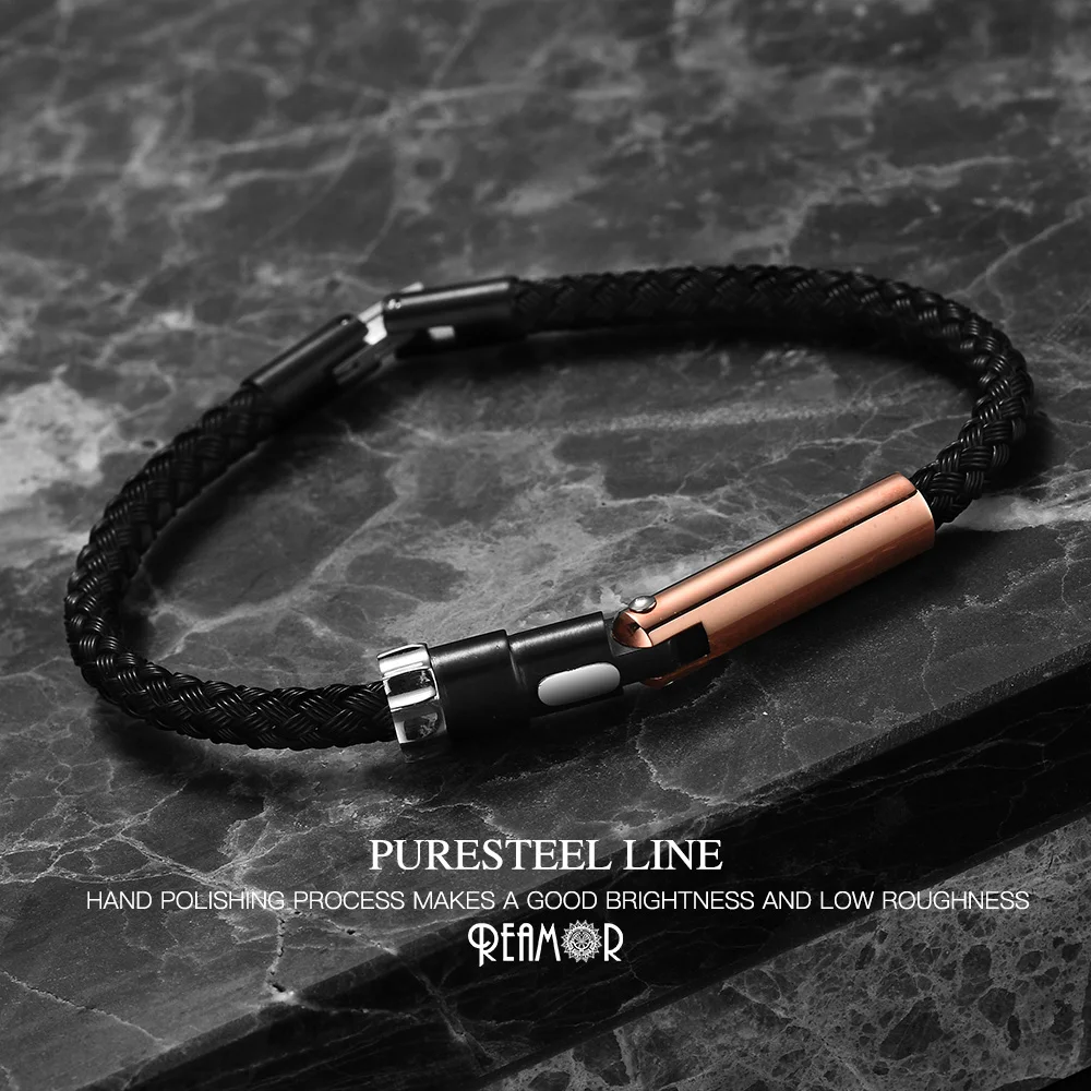 REAMOR Luxury Gold Color Structural Design Bracelets Knight Black Stainless Steel Wire DIY Bracelet for Men Women Simple Jewelry