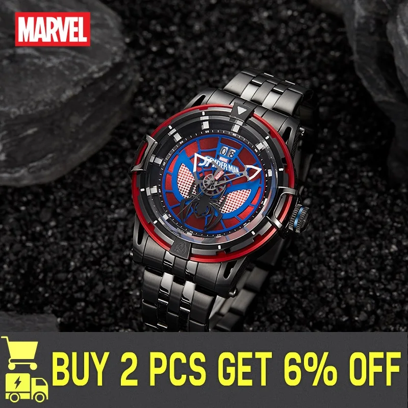 Disney Original Marvel Spider Man Mens Swiss RONDA Quartz Movement Casual Wristwatch Sapphire Crystal 50M Waterproof Calendar