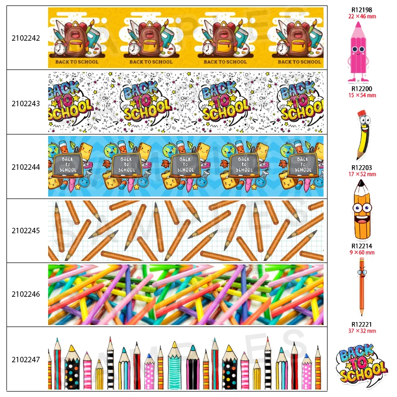 Cartoon 50 Yards Welcome to School Pattern Printed Grosgrain,planar resins 30 pcs