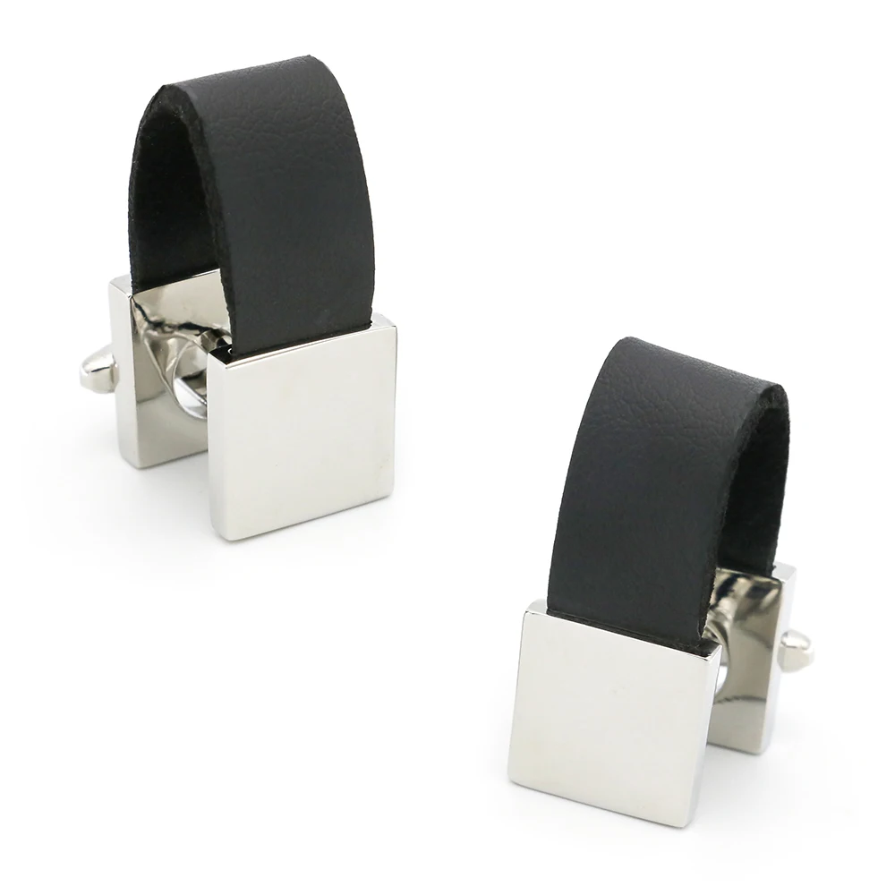 أزرار أكمام سلسلة جلدية للرجال ، وصلات الكفة القابلة للحفر ، مادة نحاسية ، لون أسود ، بيع بالجملة ، التجزئة ، الجودة #2