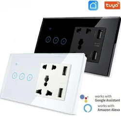 Tuya/Ewelink WiFi Universal Socket with USB Smart Switch 1-2-3 Gang Wall Touch Light Switch Work with Alexa Google Home