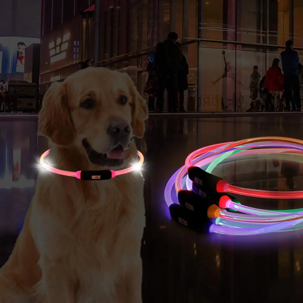 Pet Collar Adjustable USB Charging Plastic LED Luminous Anti-lost Neckwear for Dog