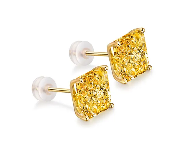 New In Statement Earrings Stud 9k Solid Gold Synthetic Yellow Diamonds Drop Earring Free Shipping Item Gift for Women