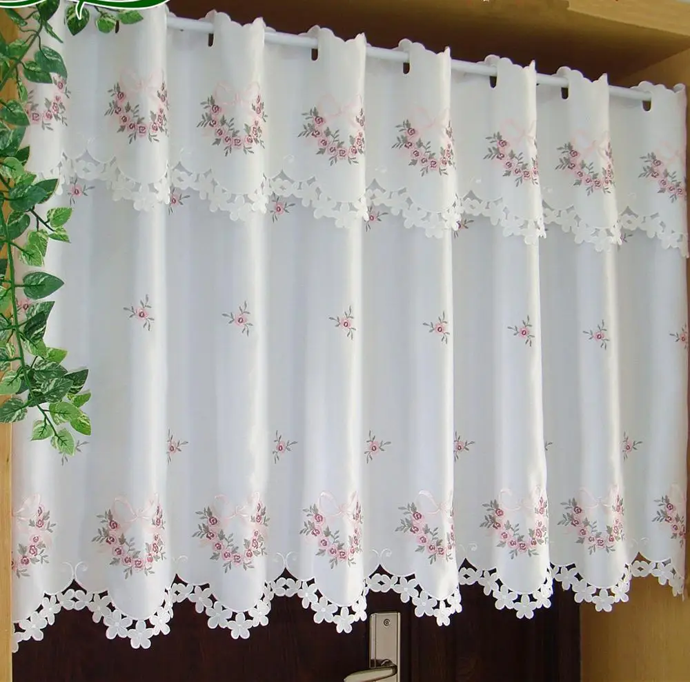 Half-curtain Embroidered Valance Partition Fashion Flowers Short Curtain for Kitchen Cabinet Door Free Shipping A-68