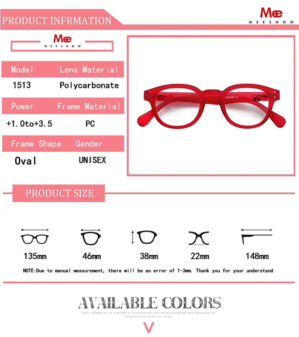 Meeshow Neue Honig Pfirsich Lesebrille Retro Europa Stil Qualität Männer Frauen Brillen Mit Flex Lesebrillen 1513 – Detail 5