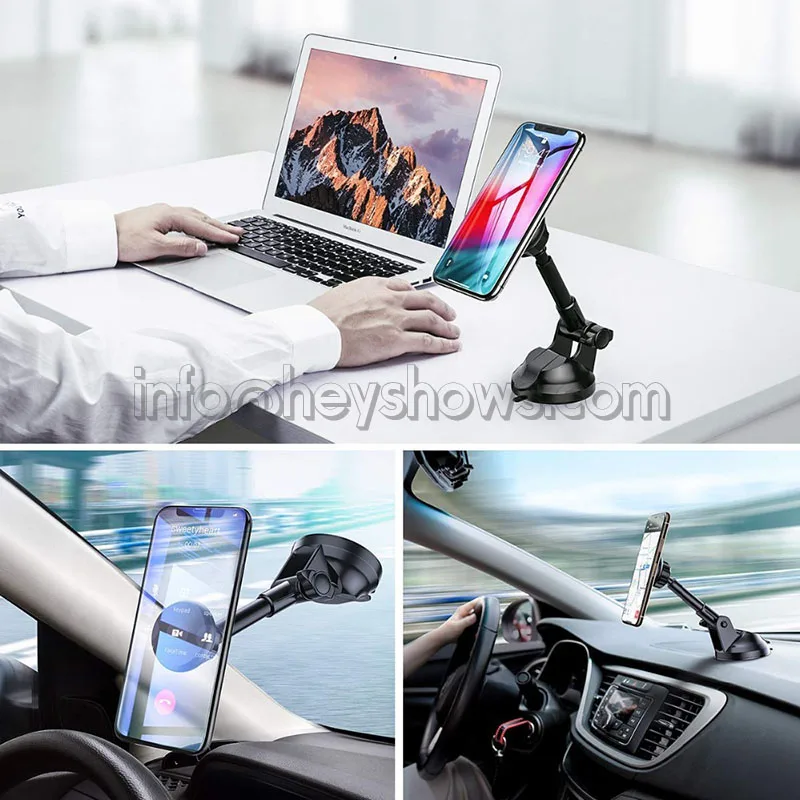 360 Degree Rotation Universal Car Mobile Phone Holder Telescopic Magnetic Car Windshield Dashboard Mount Long Arm Stand