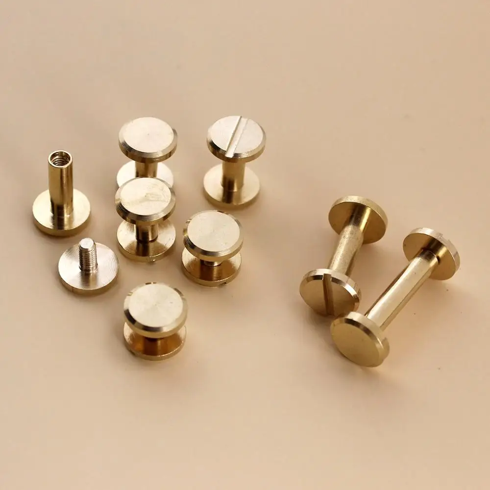 10pcs Solid Brass Binding Chicago Screws Nail Stud Rivets For Photo Album Leather Craft Studs Belt Wallet Fasteners 10mm cap