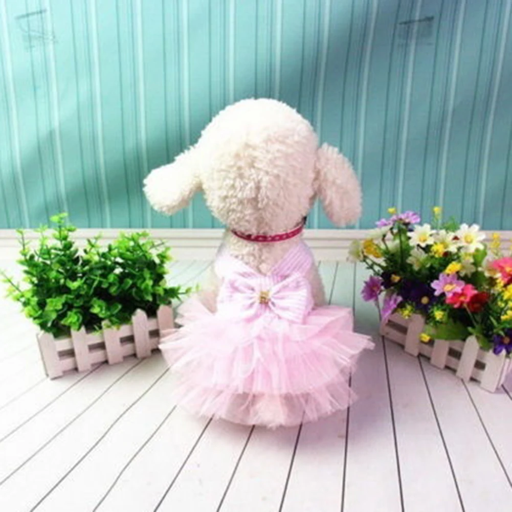 Summer Dog Lace Tullle Dress Pet Dog Clothes For Small Dog Party Birthday Wedding Bowknot Dress Puppy Costume Spring Pet Clothes