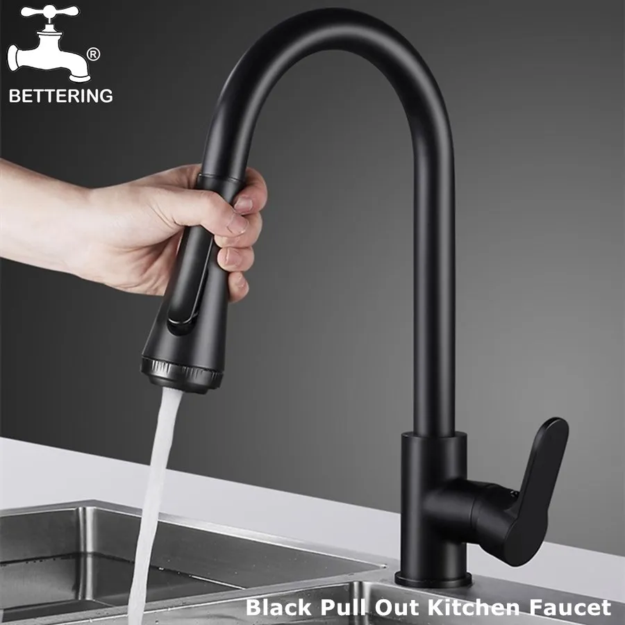 

Kitchen Faucet Pull out Black Kitchen Tap Brush Faucet Water Mixer Tap Stream Deck Stainless Steel Kitchen Sink Faucet Hot Cold