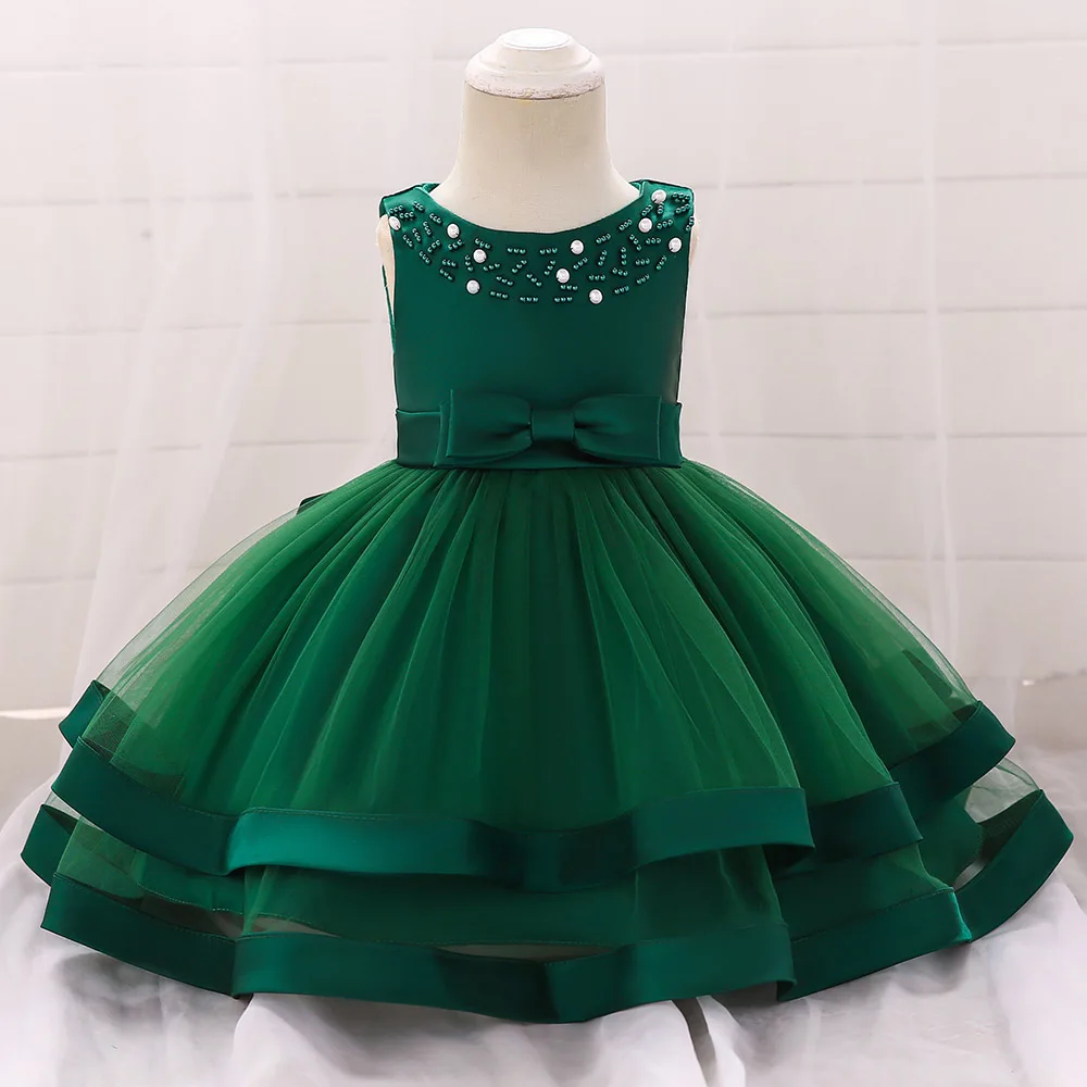 Kleinkind Perlen Taufe Prinzessin Kleid für Baby Mädchen Tüll Weiß Hochzeit 1. Geburtstag Schleife Party Kleider Taufe Kinder Kleidung