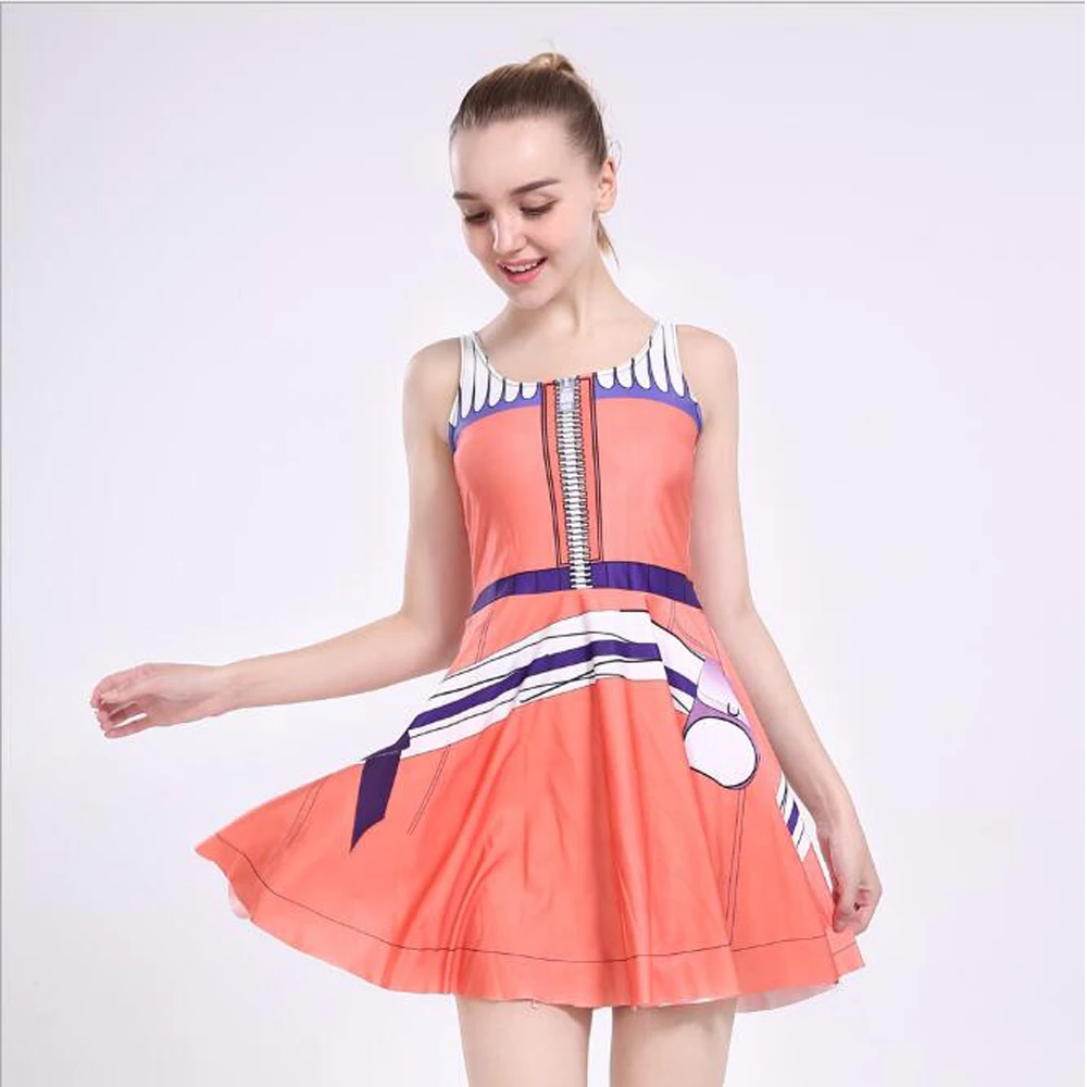 Sexy Girl Summer Dress Casual Cosplay Son Goku Vegeta Reversible Sleeveless Skater Women Pleated One-Piece Dress Plus size