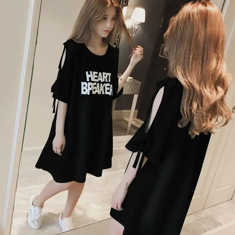 Czarna luźna krótka koszulka Plus rozmiar graficzny damska koszulka letnia moda na co dzień T Shirt Pulovers ubrania żółte topy w koreańskim stylu Midi