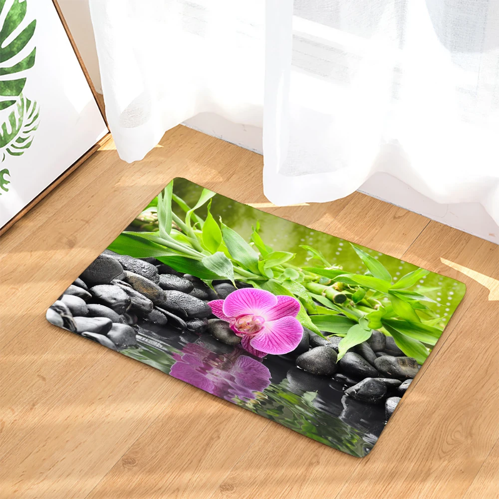 Bathroom Non-slip Mat Plant Flower Bamboo Zen Stone 3D Printed Bath Mat Floor Carpet Toilet Rug Doormat 45*75CM and 40*60CM