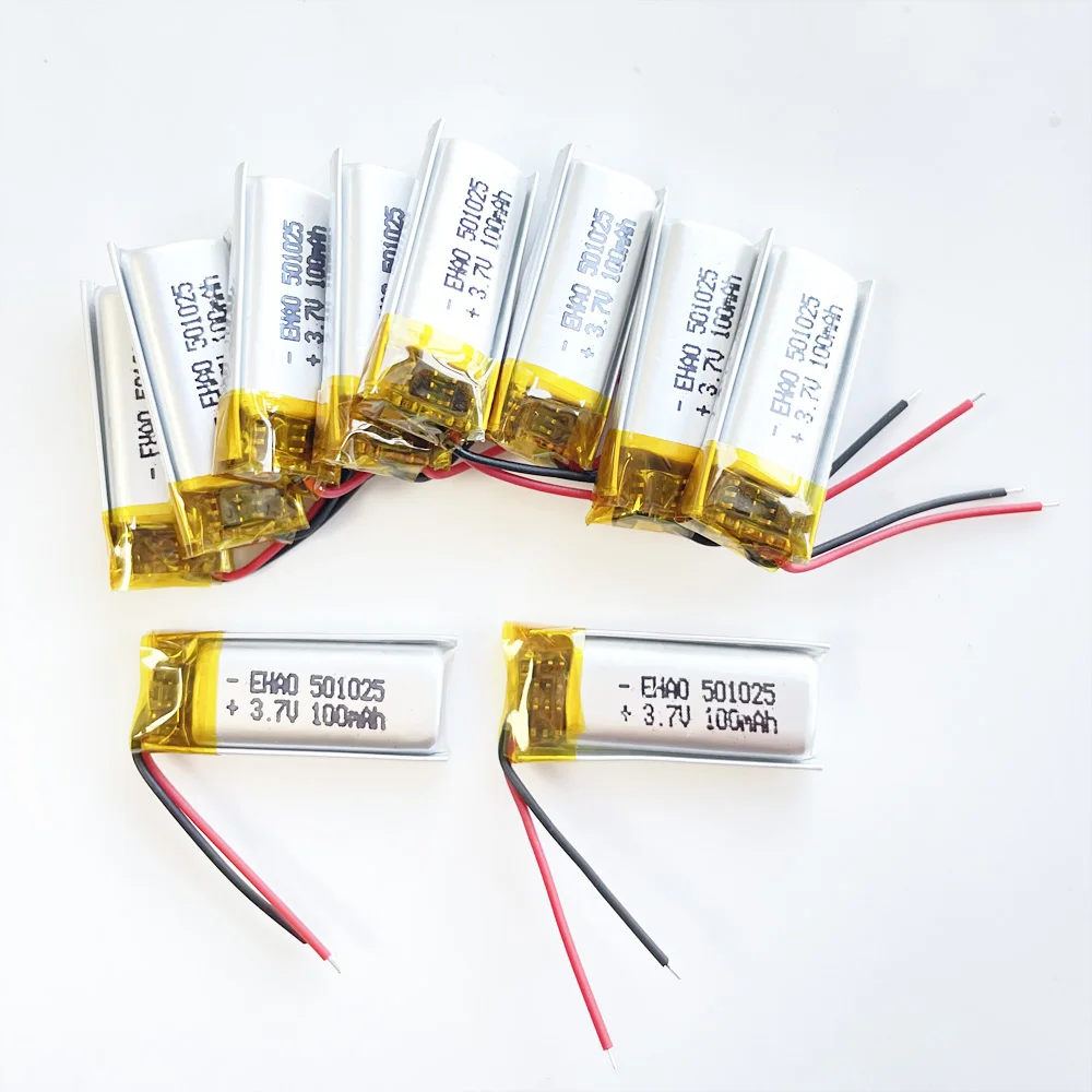 10 X szt. 3.7V 100mAh litowo-polimerowa LiPo akumulator 501025 do Mp3 słuchawkowy rejestrator Bluetooth zestaw słuchawkowy inteligentny zegarek