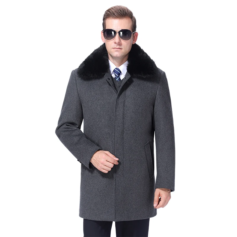 

2022 Men Wool Coat Winter Warm Woolen Coat Peacoat Men Wool Jacket Cashmere Coat Wool Blend Coat Fur Collar Detachable Fur Liner