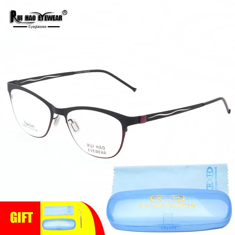 Titanium Eyeglasses Frame Women Rui Hao Eyewear Brand Cat Eye Glasses Frame Customize Optical Spectacles Women 9537