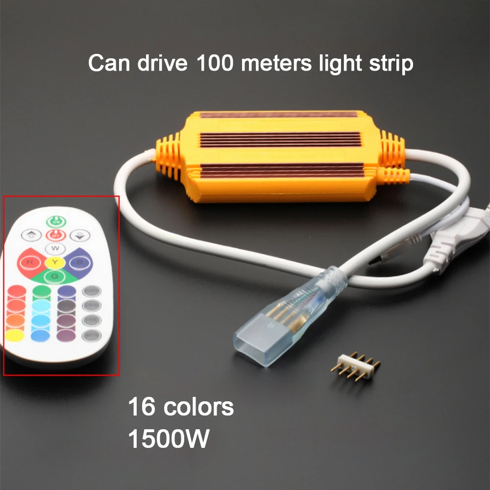 1Set AC220V 24Key IR 1500W/2000W  10mm RGB Waterproof Controller for LED Strip or Neon Light EU Plug Can Drive 100M