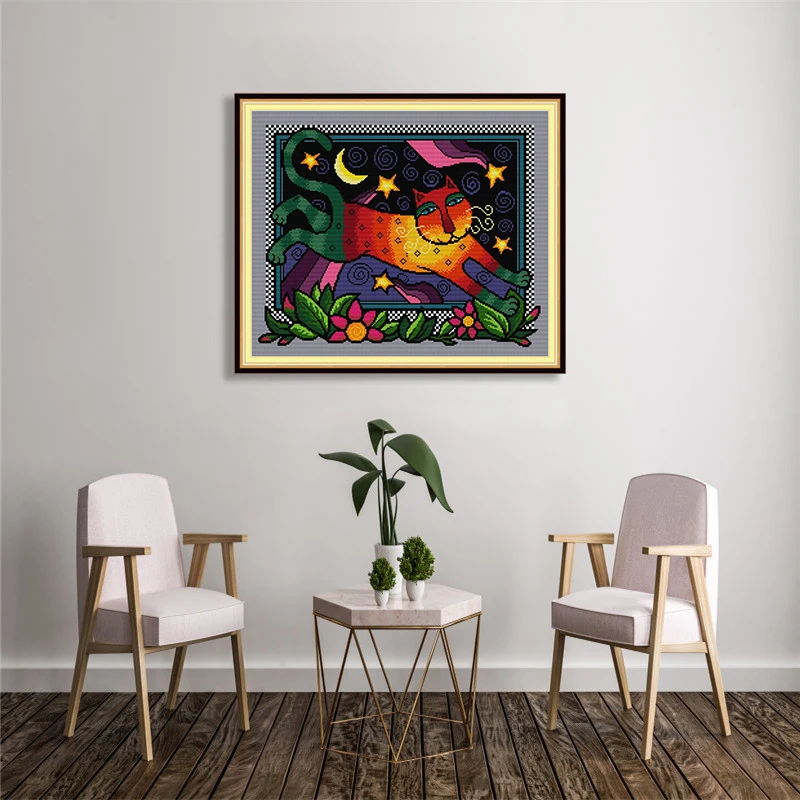 Rainbow cat cross stitch kits counted printed canvas dmc 14ct 11ct embroidery sets diy handwork needlework