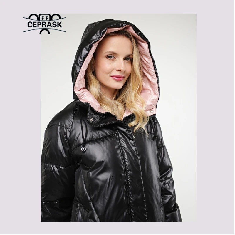 CEPRASK 2023 High Quality Very Long Parka Women\'s Winter Down Jacket Puffer Warm Quilted Coat Hooded Female Fashion Outwear