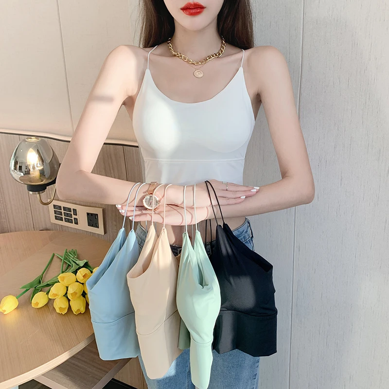 Real Shot Without Steel Ring Tube Top with Chest Pad Elastic Thin Suspenders V-neckline Low-neck Big Backless U-shaped Beautiful