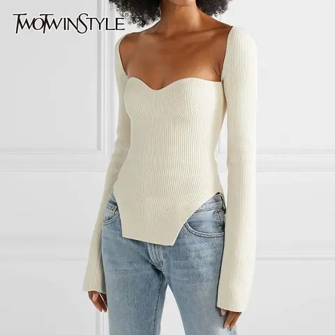 White Side Split Sweater TWOTWINSTYLE
