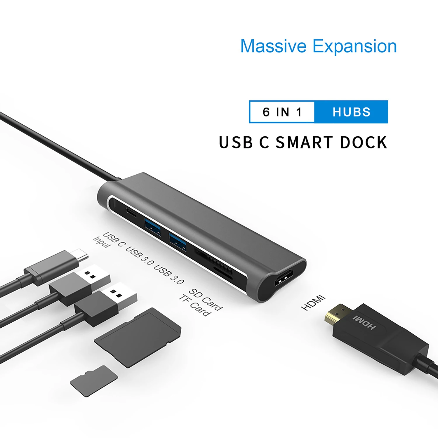 6 in 1 USB TYPE C HUB USB3.1 Type C Converter for MacBook Pro 2019/2018, Google Chromebook, Dell XPS