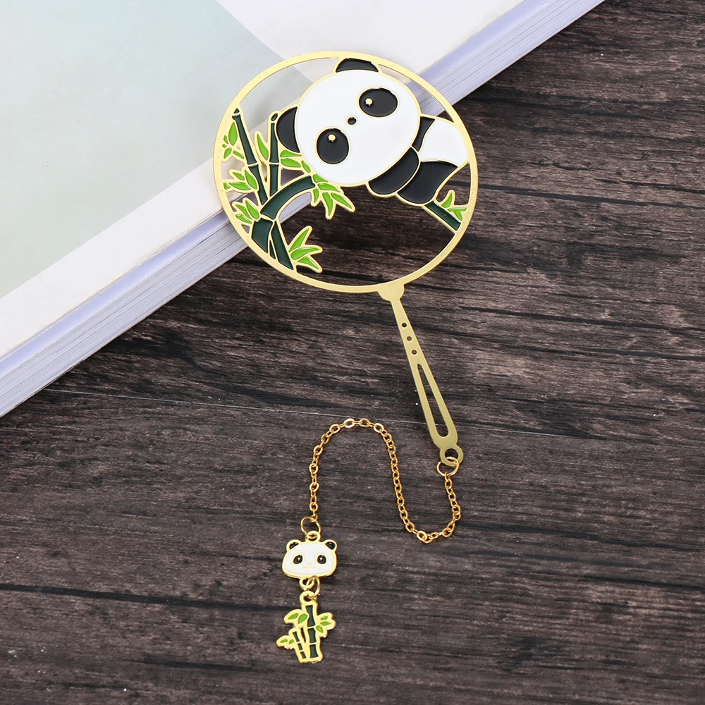 Chinese Style Metal Retro Panda Bookmark Metal Pendant Hollow Book Clip Tassel Pagination Mark Stationery Gift School Supplies