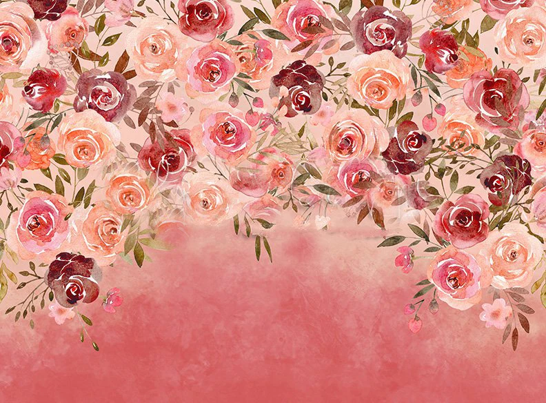 Miranda Pink Rose Flower Leaves  Floral Wall backgrounds High quality Computer print wedding backdrop