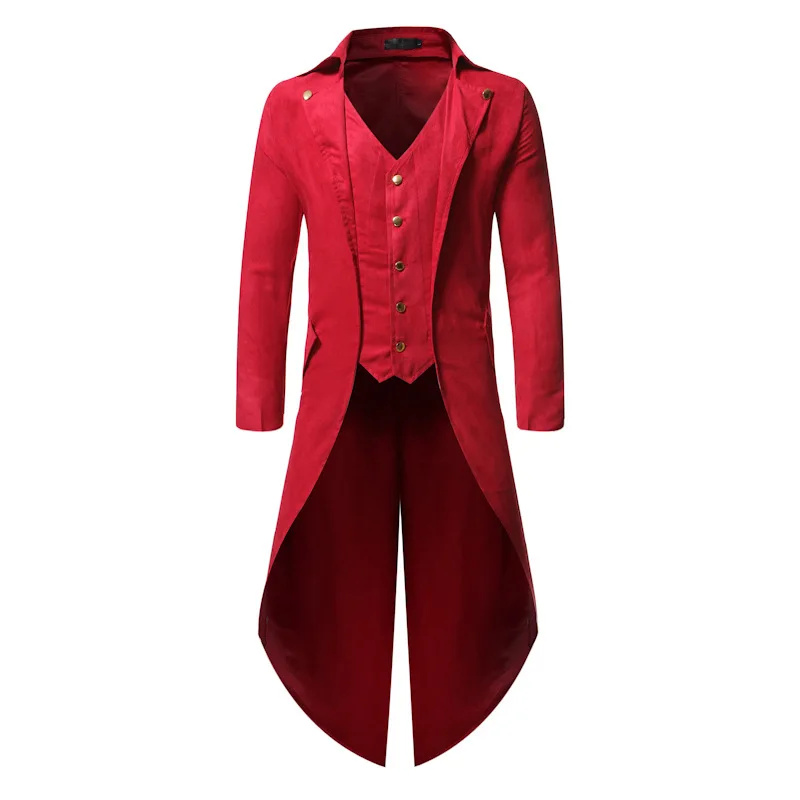 Mens Red Gothic Tailcoat Jacket Steampunk Medieval Coat Cosplay Jacket Men Pirate Viking Renaissance Formal Tuxedo Coats Male