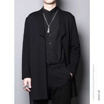 

Spring Dark Art buckle-free design sense of long-term trenchcoat Lapel Cape Coat Cardigan men's trend