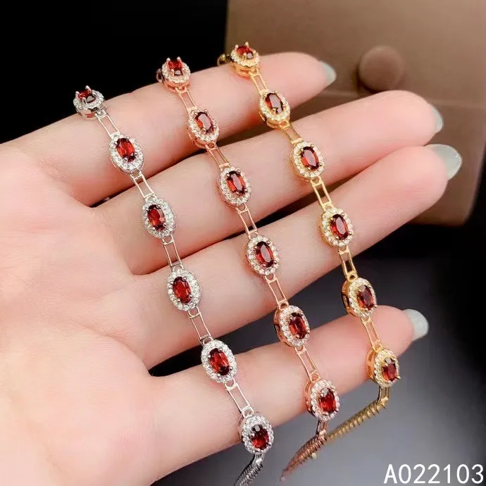 

KJJEAXCMY fine jewelry 925 sterling silver inlaid natural garnet New girl fresh and elegant gem bracelet support test