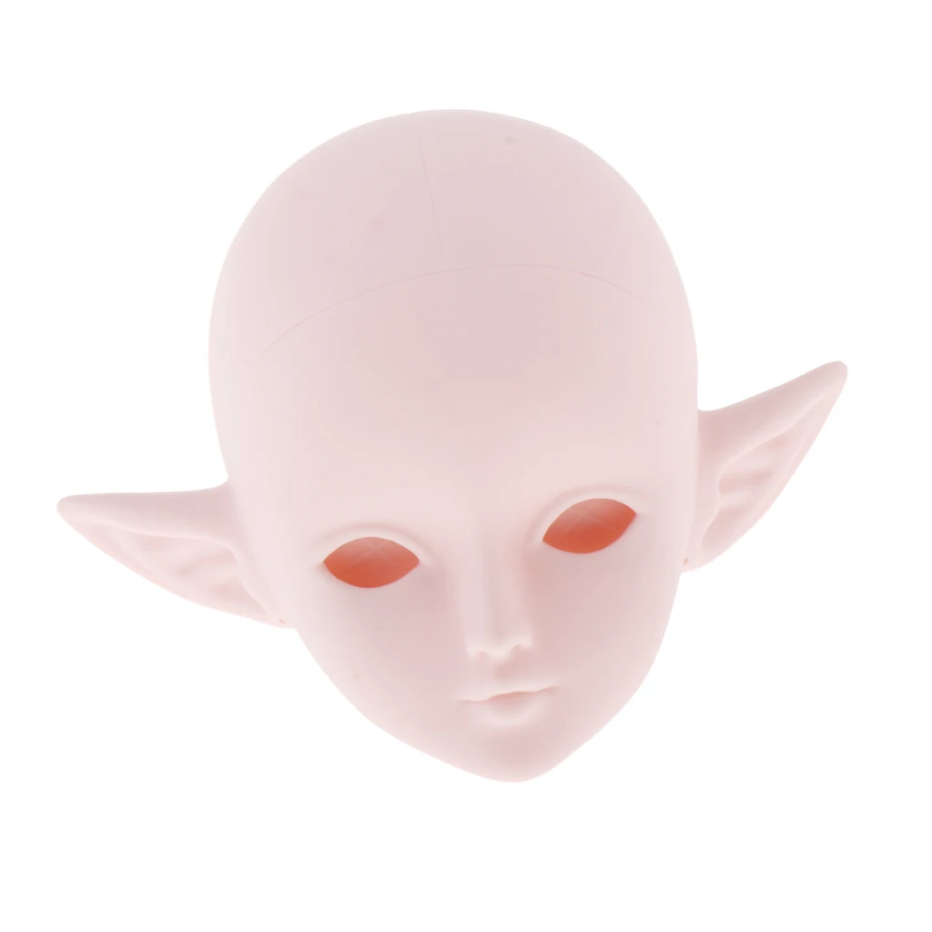 1/3 BJD Head Face Mold with Elf Ear, Doll Replacement Body Parts, Make Up Eyes Eyelash Extensions, for Hair Styling Cosmetology