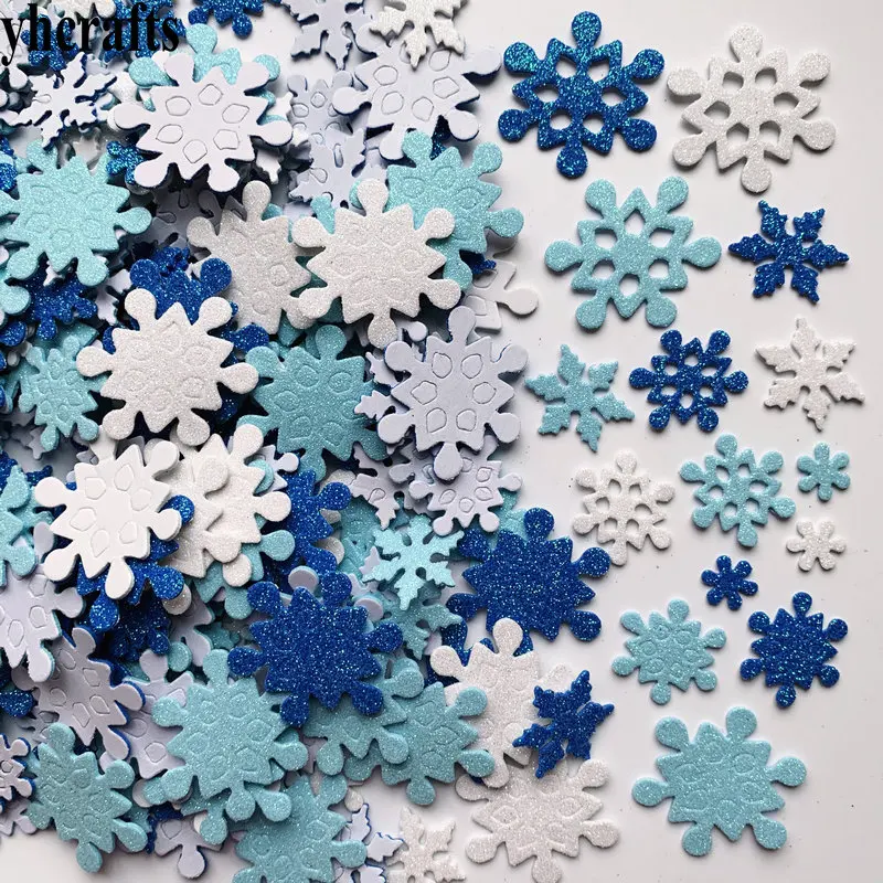 500PCS Glitter winter snowflake foam stickers Xmas crafts Christmas indoor decoration bulk wholesale OEM