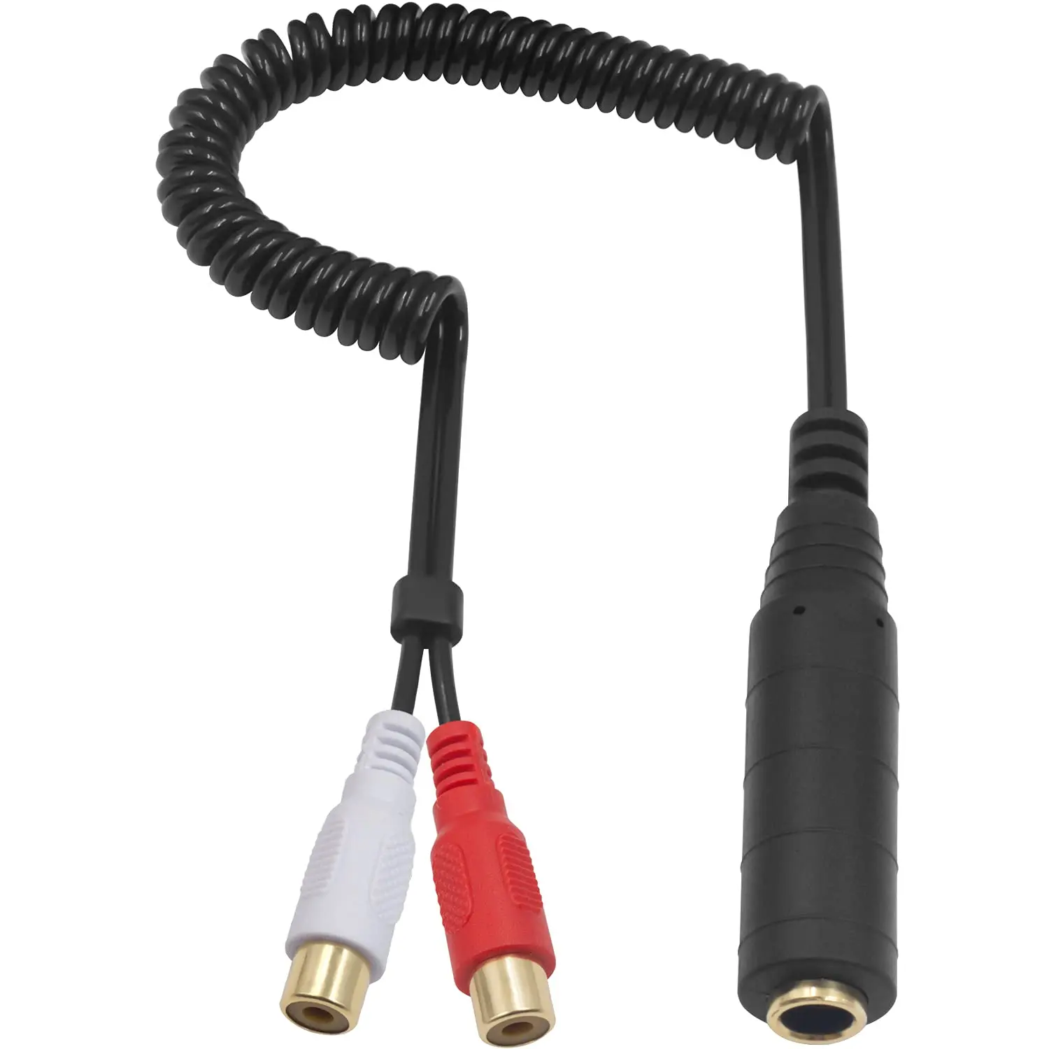 6.35mm 1/4 "trs fêmea estéreo para 2x rca fêmea phono espiral enrolado áudio y divisor cabo adaptador 80cm
