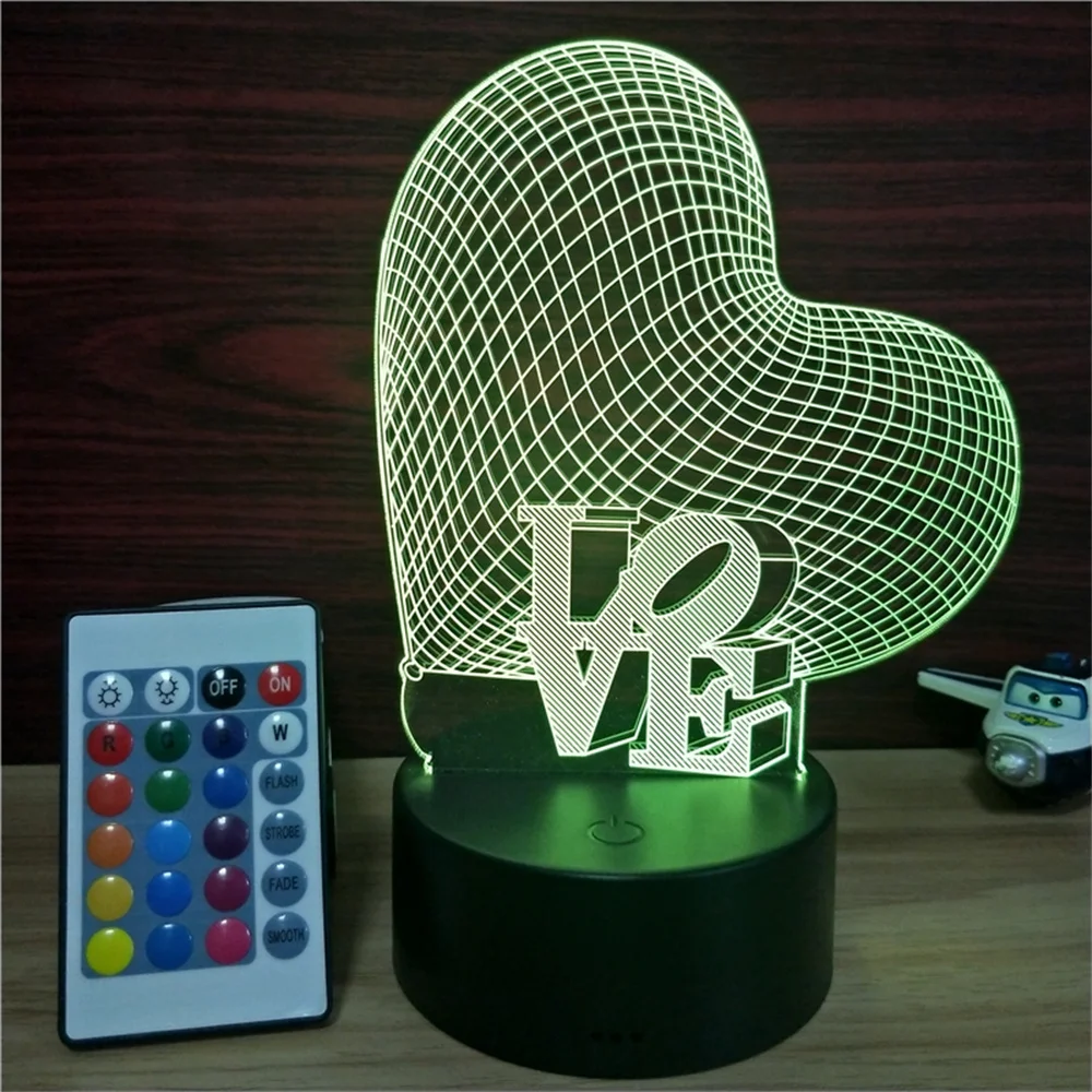 Love 3D Acrylic LED Nightlight Table Lamp for Kids Romantic Rabbit Easter Gift Birthday Party Decor Child Room Lighting